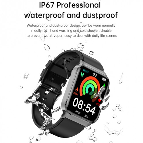 T50 1,85 pouces bracelet en cuir IP67 montre intelligente étanche prend en charge l'assistant vocal/surveillance de la santé (noir) SH301B808-013