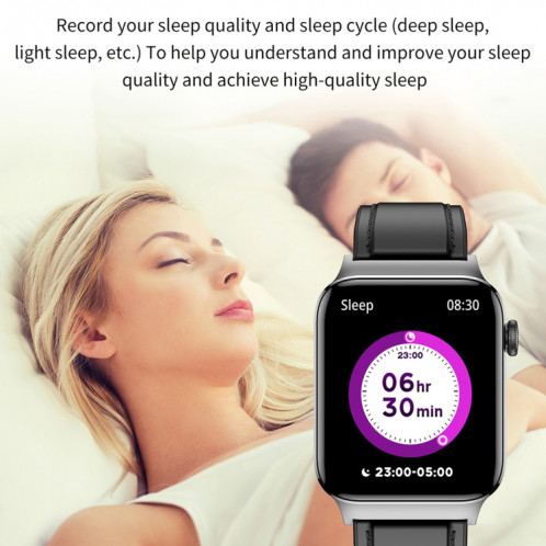 T50 1,85 pouces bracelet en cuir IP67 montre intelligente étanche prend en charge l'assistant vocal/surveillance de la santé (noir) SH301B808-013