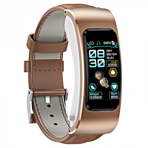 K60 1,08 pouces bande de cuir écouteur détachable vie étanche montre intelligente prise en charge appel Bluetooth (marron) SH001B1758-018