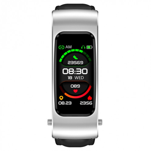 K60 1,08 pouces bande de cuir écouteur détachable vie étanche montre intelligente prise en charge Bluetooth appel (noir argent) SH001C631-018