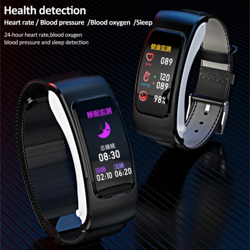 K60 1,08 pouces bande de cuir écouteur détachable vie étanche montre intelligente prise en charge Bluetooth appel (noir argent) SH001C631-018