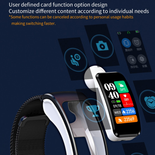 K60 1,08 pouces bande de cuir écouteur détachable vie étanche montre intelligente prise en charge Bluetooth appel (noir argent) SH001C631-018