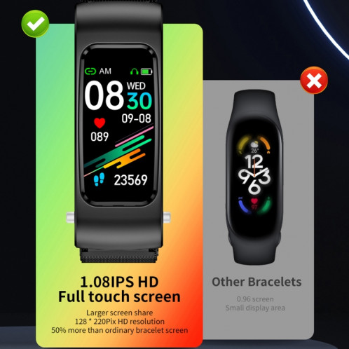 K60 1,08 pouces bande de cuir écouteur détachable vie étanche montre intelligente prise en charge Bluetooth appel (noir argent) SH001C631-018