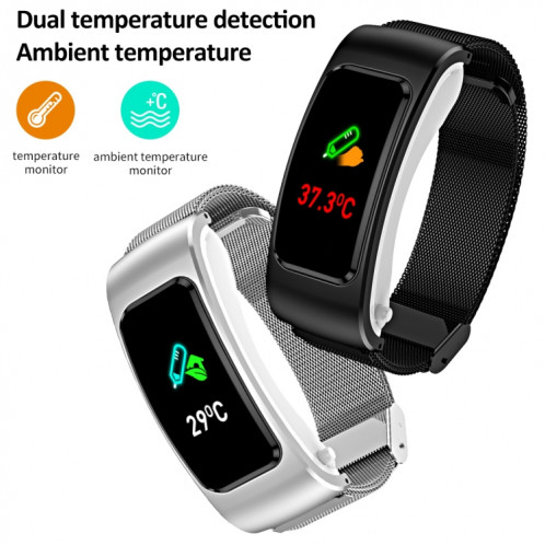 K60 1,08 pouces bande de cuir écouteur détachable vie étanche montre intelligente prise en charge Bluetooth appel (noir argent) SH001C631-018