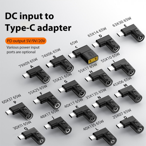 Adaptateur secteur 4.0x1.7mm 65W DC Input vers USB-C / Type-C PD SH60111692-07