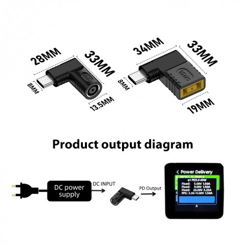 Adaptateur secteur 4.0x1.7mm 65W DC Input vers USB-C / Type-C PD SH60111692-07
