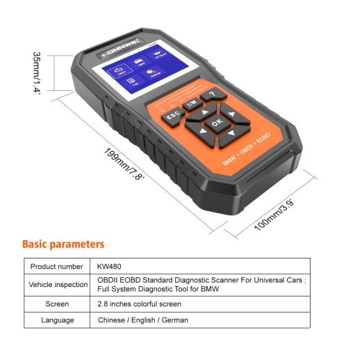 Pour BMW KONNWE KW480 2.8 pouces écran couleur OBD2 détecteur de défaut de voiture SK4501905-08