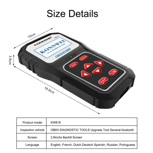 KONNWE KW818 Outils de diagnostic de détecteur de défaut de voiture OBD2 Bluetooth SK36511197-08