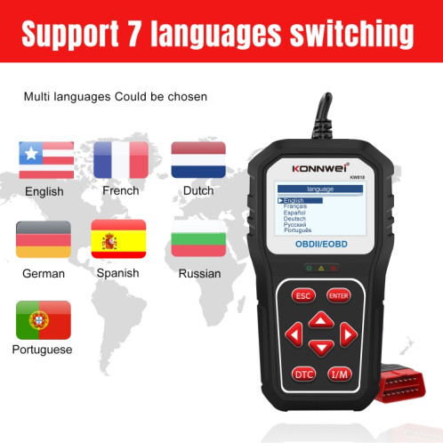 KONNWE KW818 Outils de diagnostic de détecteur de défaut de voiture OBD2 Bluetooth SK36511197-08