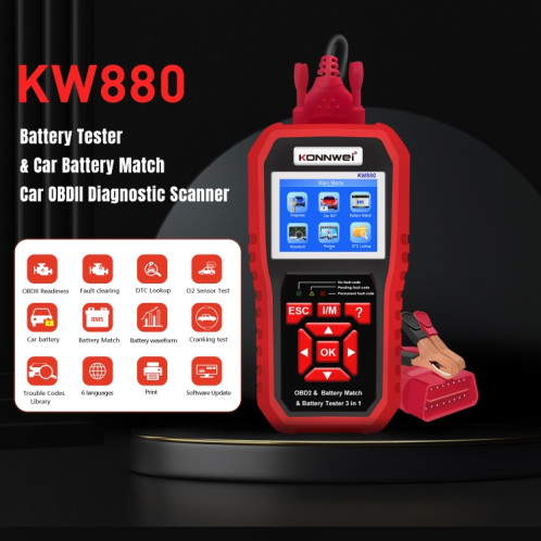 KONNWEI KW880 3 en 1 diagnostic de panne de voiture OBD2 + testeur de batterie + réinitialisation de la correspondance de la batterie SK36581273-08