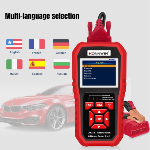 KONNWEI KW880 3 en 1 diagnostic de panne de voiture OBD2 + testeur de batterie + réinitialisation de la correspondance de la batterie SK36581273-08