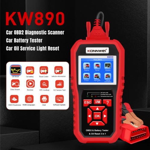 KONNWEI KW 890 2 en 1 Voiture OBD2 Détecteur de Défaut + Maintenance Lumière Reset SK36641471-08