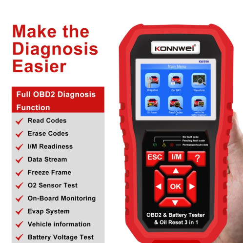 KONNWEI KW 890 2 en 1 Voiture OBD2 Détecteur de Défaut + Maintenance Lumière Reset SK36641471-08