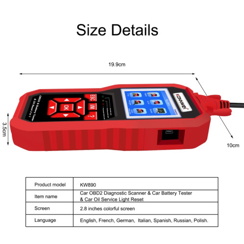 KONNWEI KW 890 2 en 1 Voiture OBD2 Détecteur de Défaut + Maintenance Lumière Reset SK36641471-08