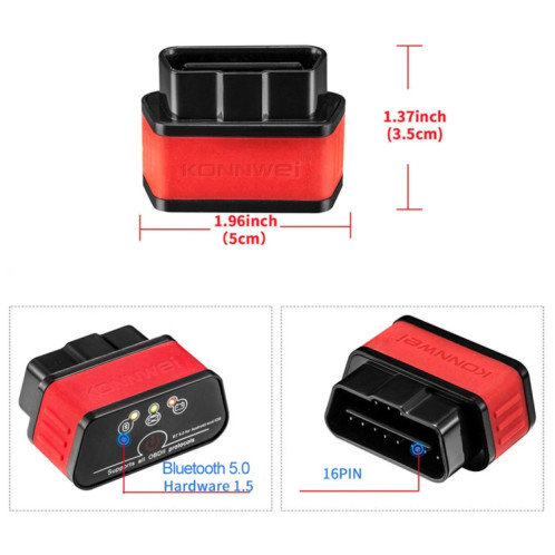 KONNWEI KW903 Bluetooth 5.0 OBD2 Outils d'analyse de diagnostic de défaut de voiture Prend en charge IOS / Android (noir rouge) SK301A1252-07
