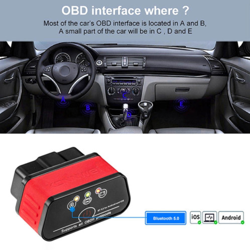 KONNWEI KW903 Bluetooth 5.0 OBD2 Outils d'analyse de diagnostic de défaut de voiture Prend en charge IOS / Android (noir rouge) SK301A1252-07