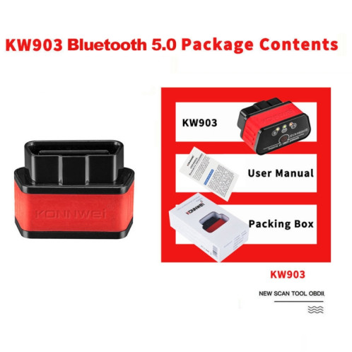 KONNWEI KW903 Bluetooth 5.0 OBD2 Outils d'analyse de diagnostic de défaut de voiture Prend en charge IOS / Android (noir rouge) SK301A1252-07