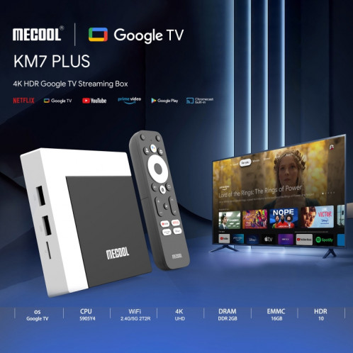 Décodeur TV intelligent MECOOL KM7 Plus Android 10.0, Amlogic S905Y4 Quad Core, 2 Go + 16 Go, type de prise : SM16031362-08