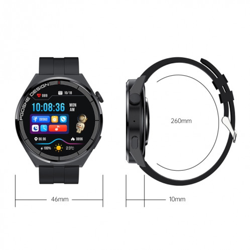 Montre intelligente à écran TFT PG3 Pro 1,41 pouces, prise en charge de la surveillance de la fréquence cardiaque / de la pression artérielle (noir) SH401B1349-023