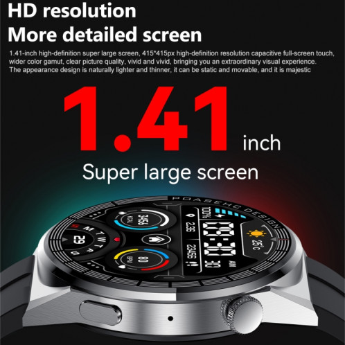Montre intelligente à écran TFT PG3 Pro 1,41 pouces, prise en charge de la surveillance de la fréquence cardiaque / de la pression artérielle (noir) SH401B1349-023