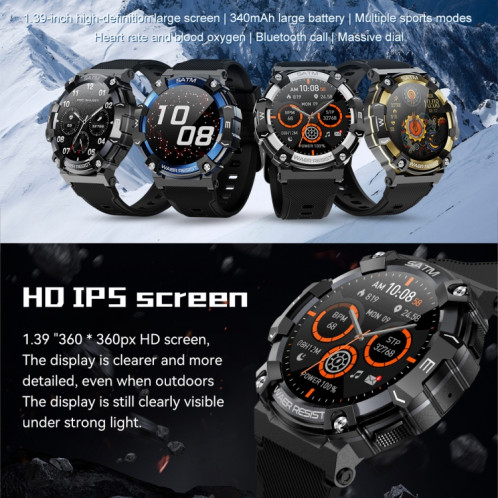 PG666 Montre intelligente d'appel Bluetooth à écran TFT de 1,39 pouces, prend en charge la surveillance de la fréquence cardiaque / de la pression artérielle (or noir) SH501C435-011
