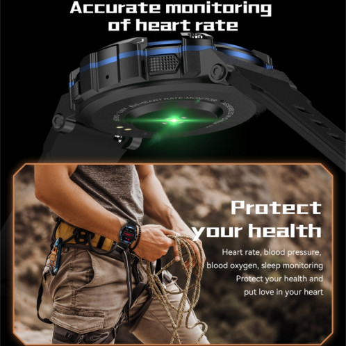 PG666 Montre intelligente d'appel Bluetooth à écran TFT de 1,39 pouces, prend en charge la surveillance de la fréquence cardiaque / de la pression artérielle (noir bleu) SH501B323-011