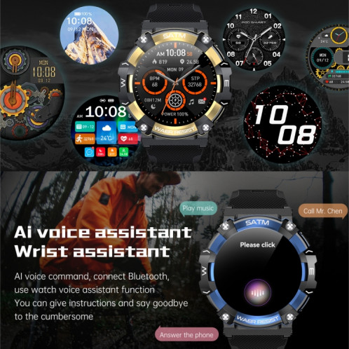 PG666 Montre intelligente d'appel Bluetooth à écran TFT de 1,39 pouces, prend en charge la surveillance de la fréquence cardiaque / de la pression artérielle (or noir) SH501C435-011