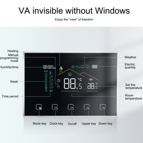 BHT-8000RF-VA-GA Thermostat à écran LED intelligent sans fil sans WiFi, spécification : chauffage de l'eau SH93041796-06