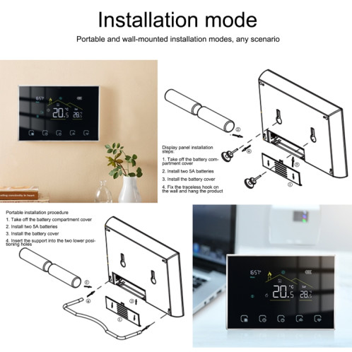 BHT-8000 RF-VS GABB Thermostat à écran LED intelligent sans fil sans WiFi, spécification : chauffage hydroélectrique SH93051724-06