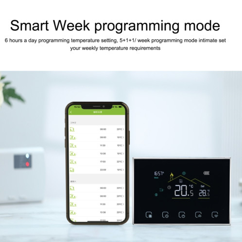 BHT-8000RF-VA-GABW Thermostat à écran LED intelligent sans fil avec WiFi, spécification : chauffage hydroélectrique SH9505769-06