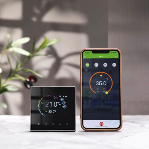 BHT-2002GBLM 220V Thermostat de chauffage domestique intelligent Thermostat WiFi de chauffage électrique avec fil de capteur externe (blanc) SH701A1204-08