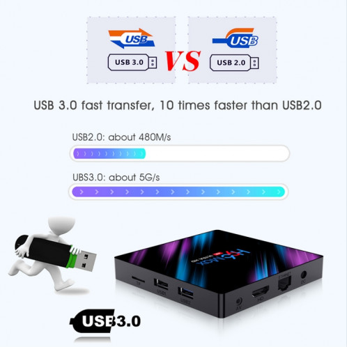 H96 MAX-3318 4K Ultra HD Android TV Boîte avec télécommande, Android 10.0, RK3318 Quad-Core 64bit Cortex-A53, 2 Go + 16 Go, Carte TF / USBX2 / AV / Ethernet, Fiche Spécification: UE Fiche SH4402575-012