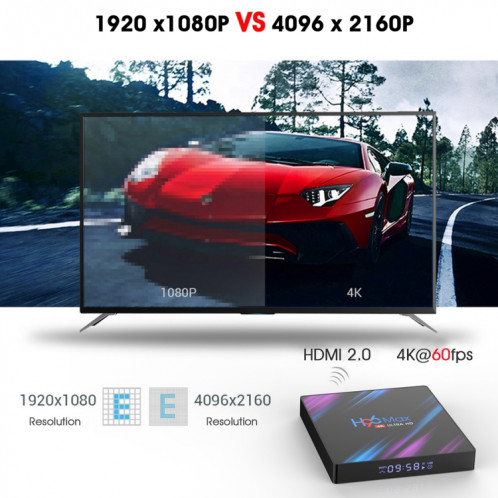 H96 MAX-3318 4K Ultra HD Android TV Boîte de télévision avec télécommande, Android 10,0, RK3318 quad-core 64bit Cortex-A53, 4 Go + 64GB, carte TF Carte / USBX2 / AV / Ethernet, Fiche Spécification: Fiche EU SH4702553-012