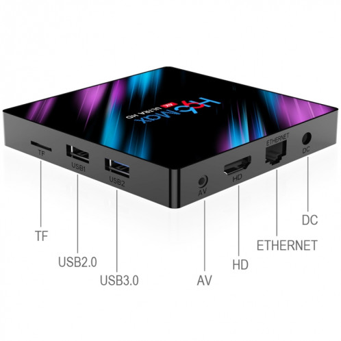 H96 MAX-3318 4K Ultra HD Android TV Boîte avec télécommande, Android 10.0, RK3318 Quad-Core 64bit Cortex-A53, 4 Go + 64GB, Prise en charge de la carte TF / USBX2 / AV / Ethernet, Fiche Spécification: US FICHER SH4704532-012