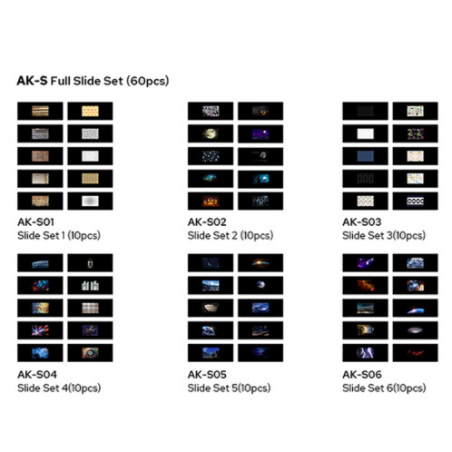 Godox AK-S05 Ensemble de diapositives de collection de transparents 10 en 1 pour kit de projection Godox AK-R21 SG15051371-05