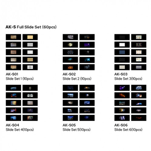 Godox AK-S06 Ensemble de diapositives de collection de transparents 10 en 1 pour kit de projection Godox AK-R21 SG15061198-05