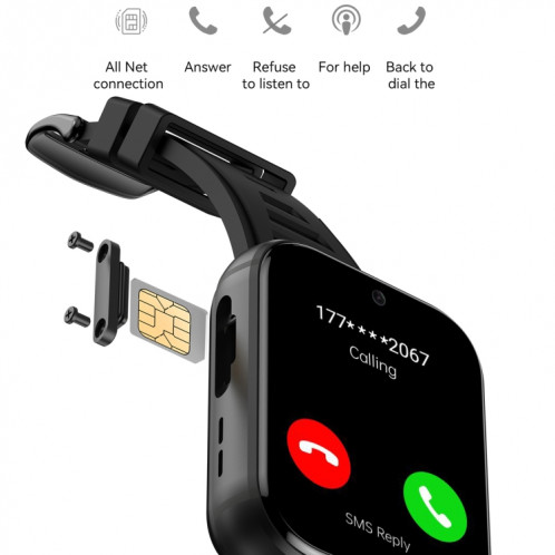Q668 1,99 pouces Écran 4G Smart Watch Android 9.0, Spécification: 4 Go + 64 Go (Argent) SH302B1701-013