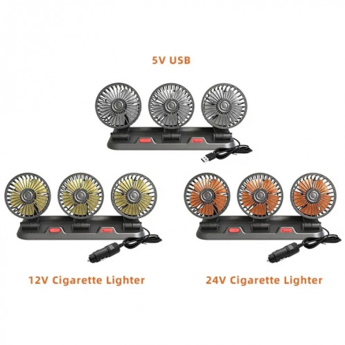 F4310 Ventilateur à trois têtes de voiture réglable rotatif à 360 degrés, style : allume-cigare 12 V SH08021217-013
