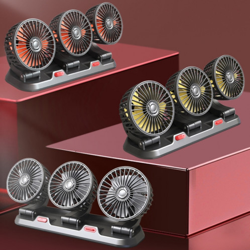 F4310 Ventilateur à trois têtes de voiture réglable rotatif à 360 degrés, style : allume-cigare 12 V SH08021217-013