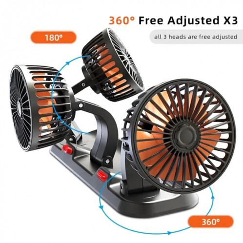 F4310 Ventilateur à trois têtes de voiture réglable rotatif à 360 degrés, style : allume-cigare 12 V SH08021217-013