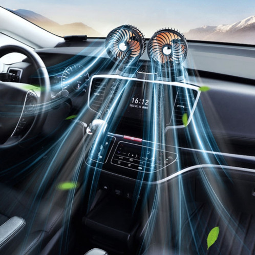 F622 Ventilateur de refroidissement électrique à double tête rotative et pliable pour voiture, style : USB universel SH09011580-011