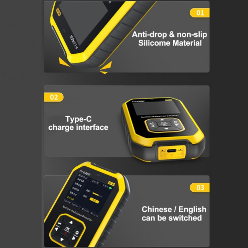 Fnirsi GC01 Home Lndustrial Marbre Radioactif X / Y Ray Détecteur de Radiation Nucléaire Compteur Geiger (Jaune) SF001A549-010