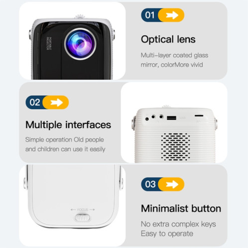 A007 Projecteur LED intelligent portable 1280 x 720 HD 113 ANSI, prise : prise britannique (blanc) SH503A26-016
