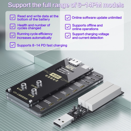 I2C KC01 Instrument de réparation de batterie complet multifonction pour iPhone 6-14 Pro Max, version : version haute configuration. SH87021177-012