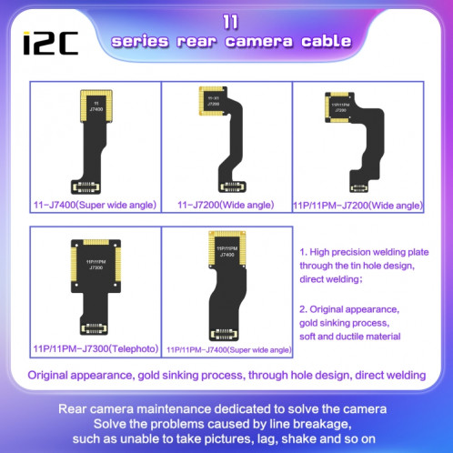 Pour iPhone 11 Pro / 11 Pro Max J7200 i2C Câble de caméra large face à l'arrière SH89041601-06
