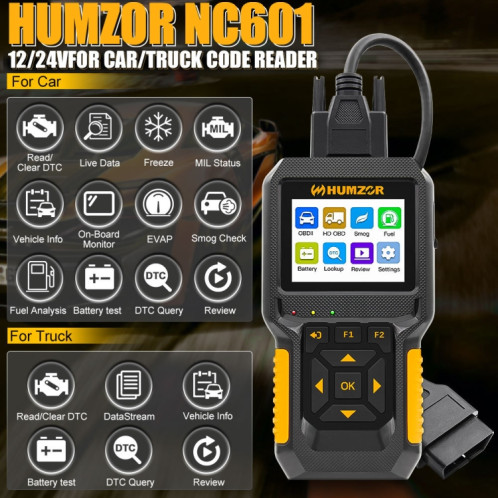 HUMZOR NC601 12-24V Voiture et Camion OBD2 Outil de Diagnostic Outil de Diagnostic SH53091986-09