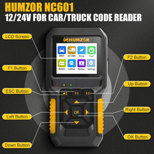 HUMZOR NC601 12-24V Voiture et Camion OBD2 Outil de Diagnostic Outil de Diagnostic SH53091986-09