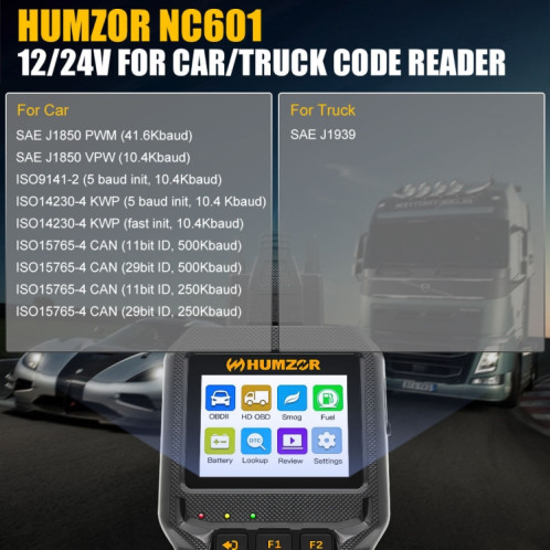 HUMZOR NC601 12-24V Voiture et Camion OBD2 Outil de Diagnostic Outil de Diagnostic SH53091986-09