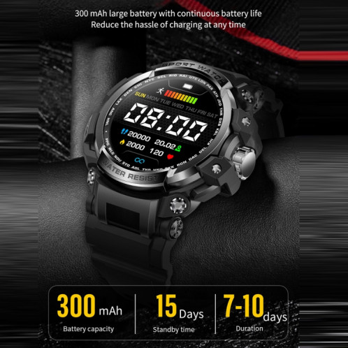 LC16 1,32 pouces IP68 Montre intelligente de sport de plein air étanche, prise en charge des appels Bluetooth / surveillance de la fréquence cardiaque (noir) SH801A1876-013