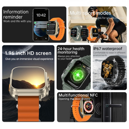 N22 2 en 1 1,96 pouces HD Display Sport Bluetooth Call Earphone Smart Watch (Noir) SH201C1856-017